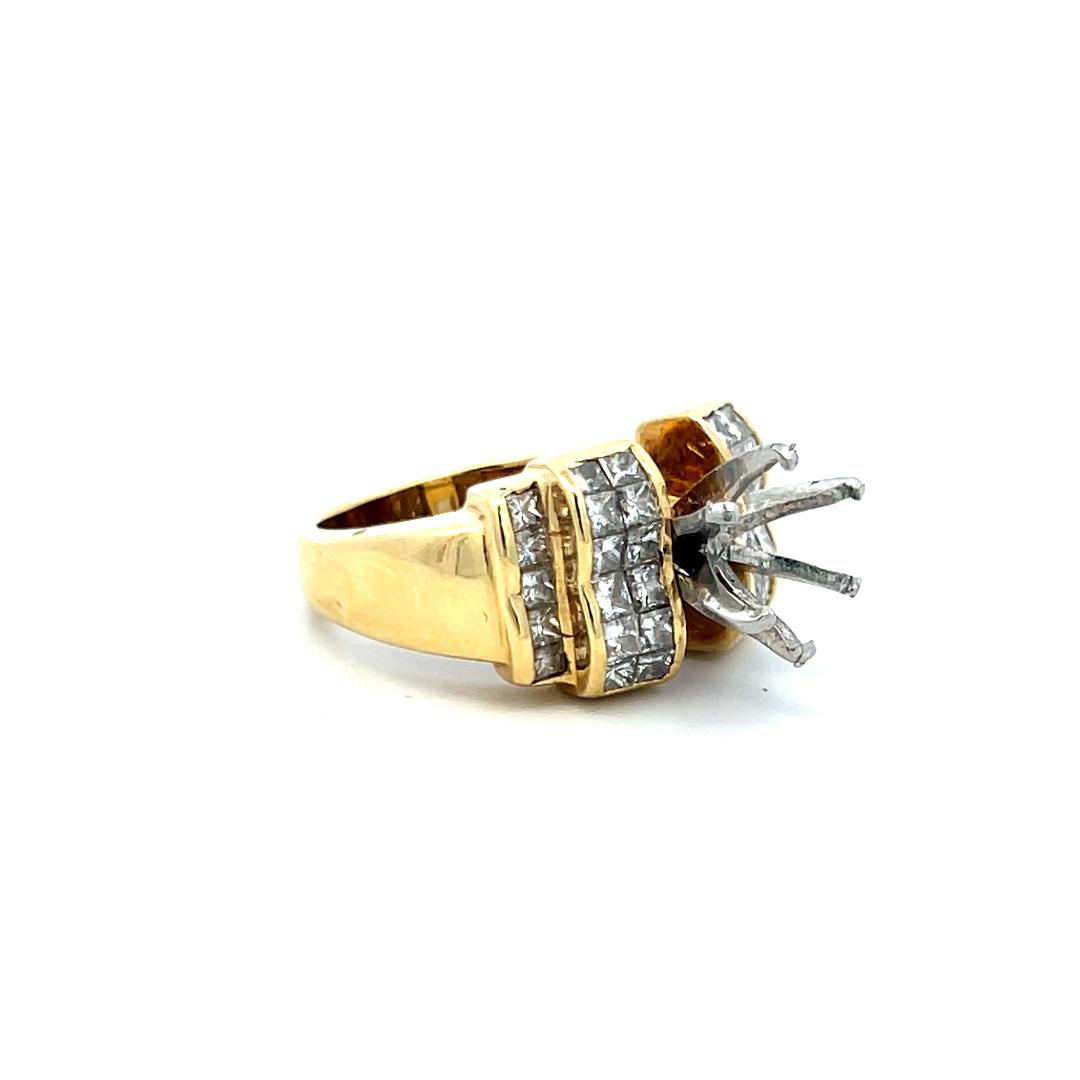 18K YG Semi Mount Ring with 1.45 Carat Princess H VS Diamonds Fits 7.7x8.00 MM