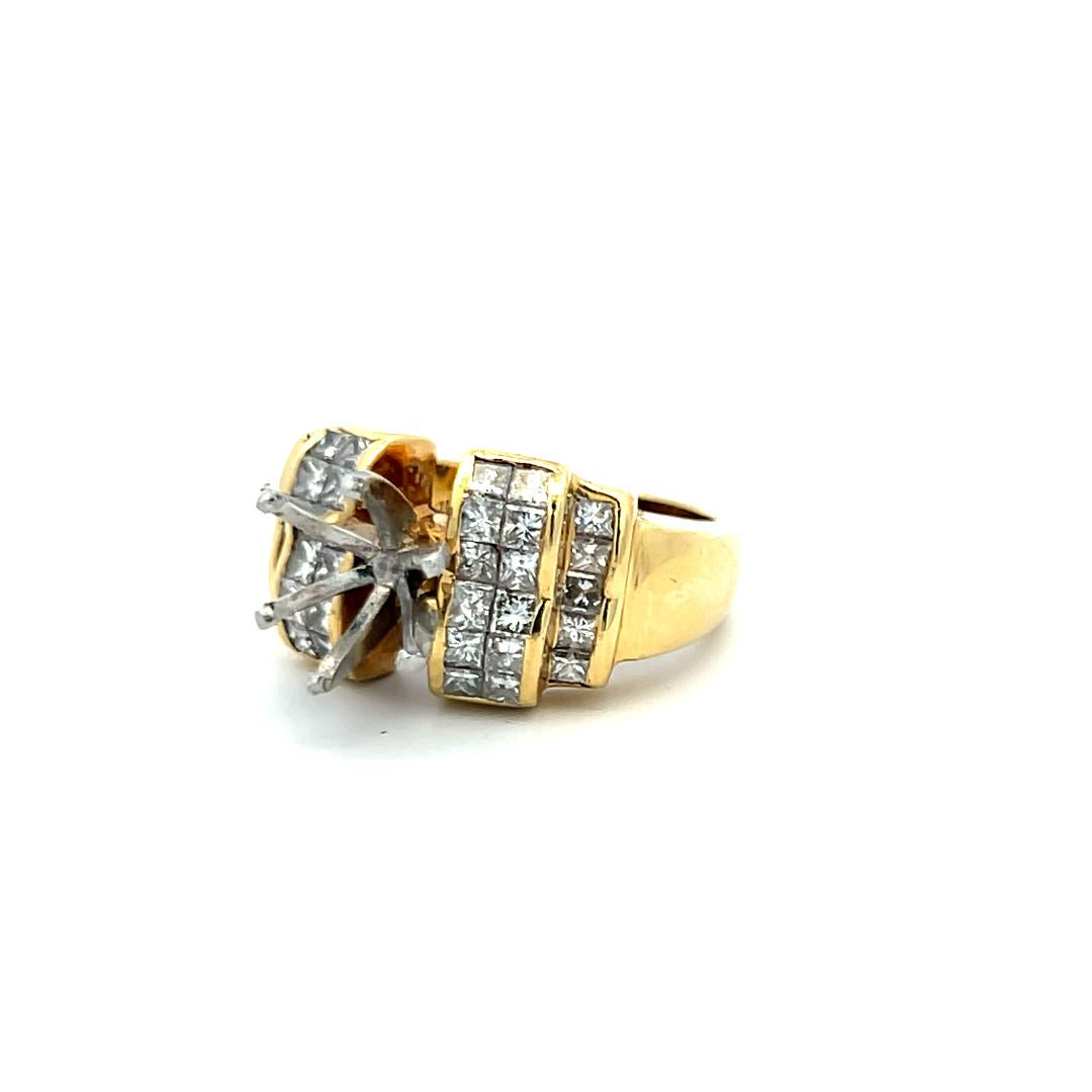 18K YG Semi Mount Ring with 1.45 Carat Princess H VS Diamonds Fits 7.7x8.00 MM