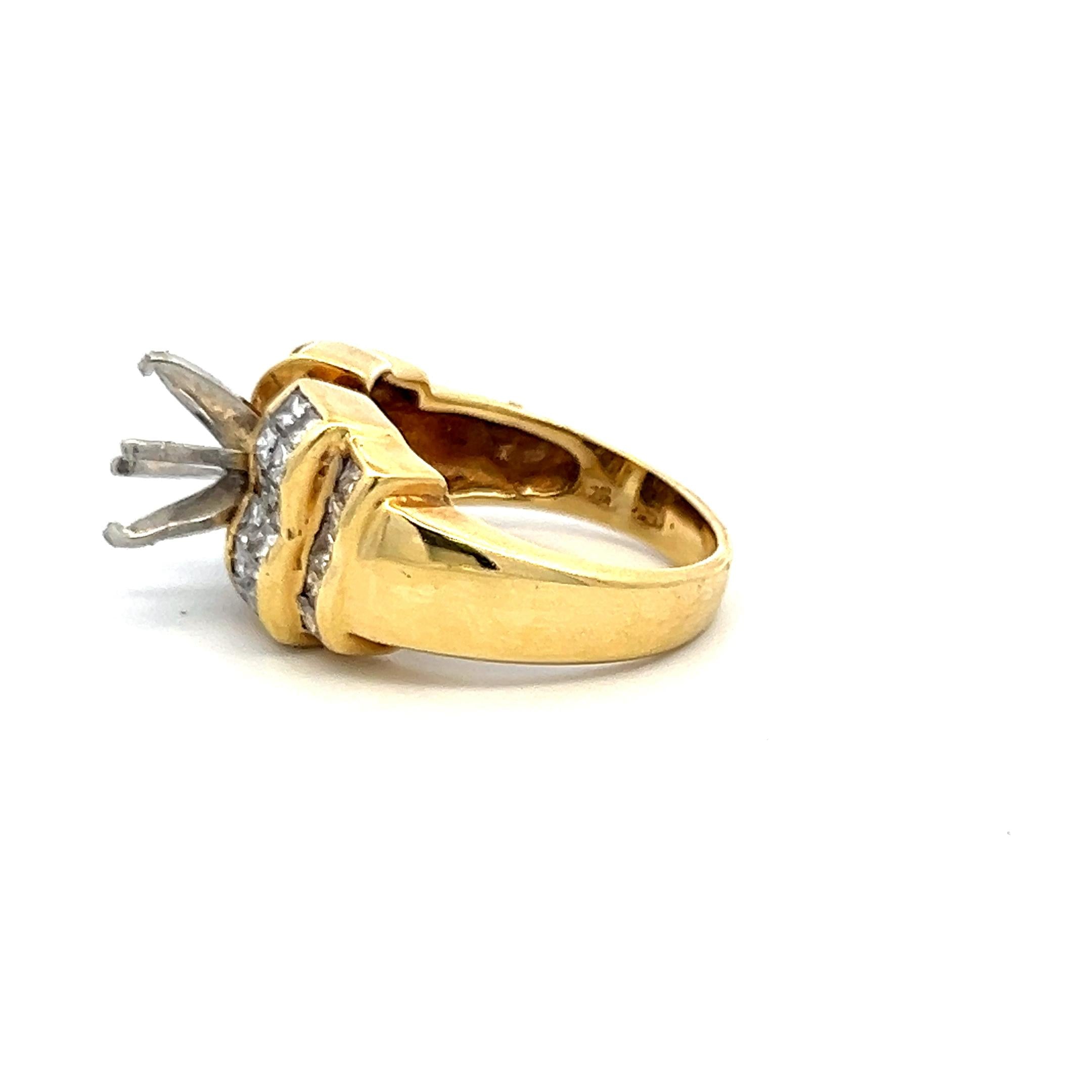 18K YG Semi Mount Ring with 1.45 Carat Princess H VS Diamonds Fits 7.7x8.00 MM