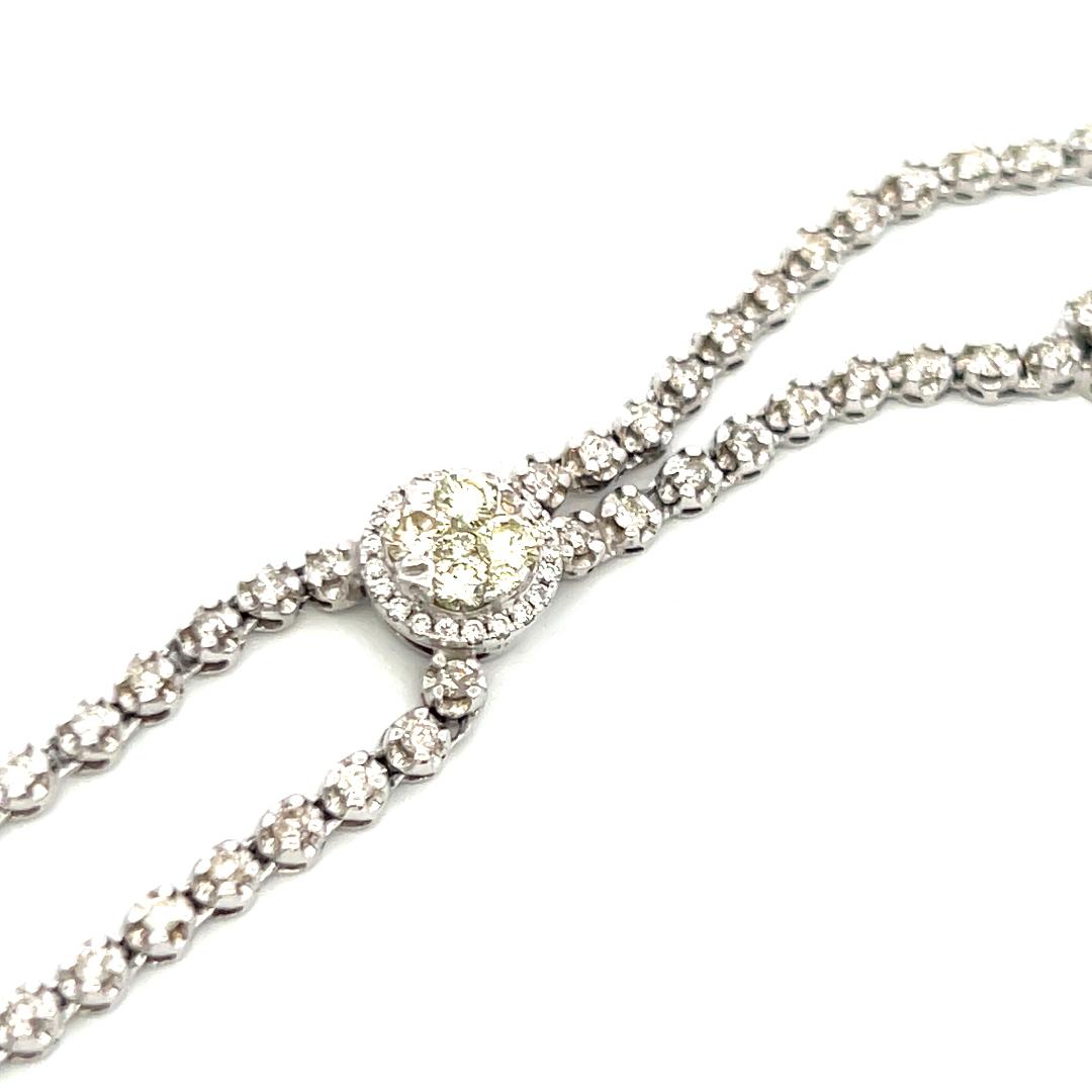 Radiant 14K White Gold Lariat Necklace with 1.25 Carat Round J-VS Diamonds