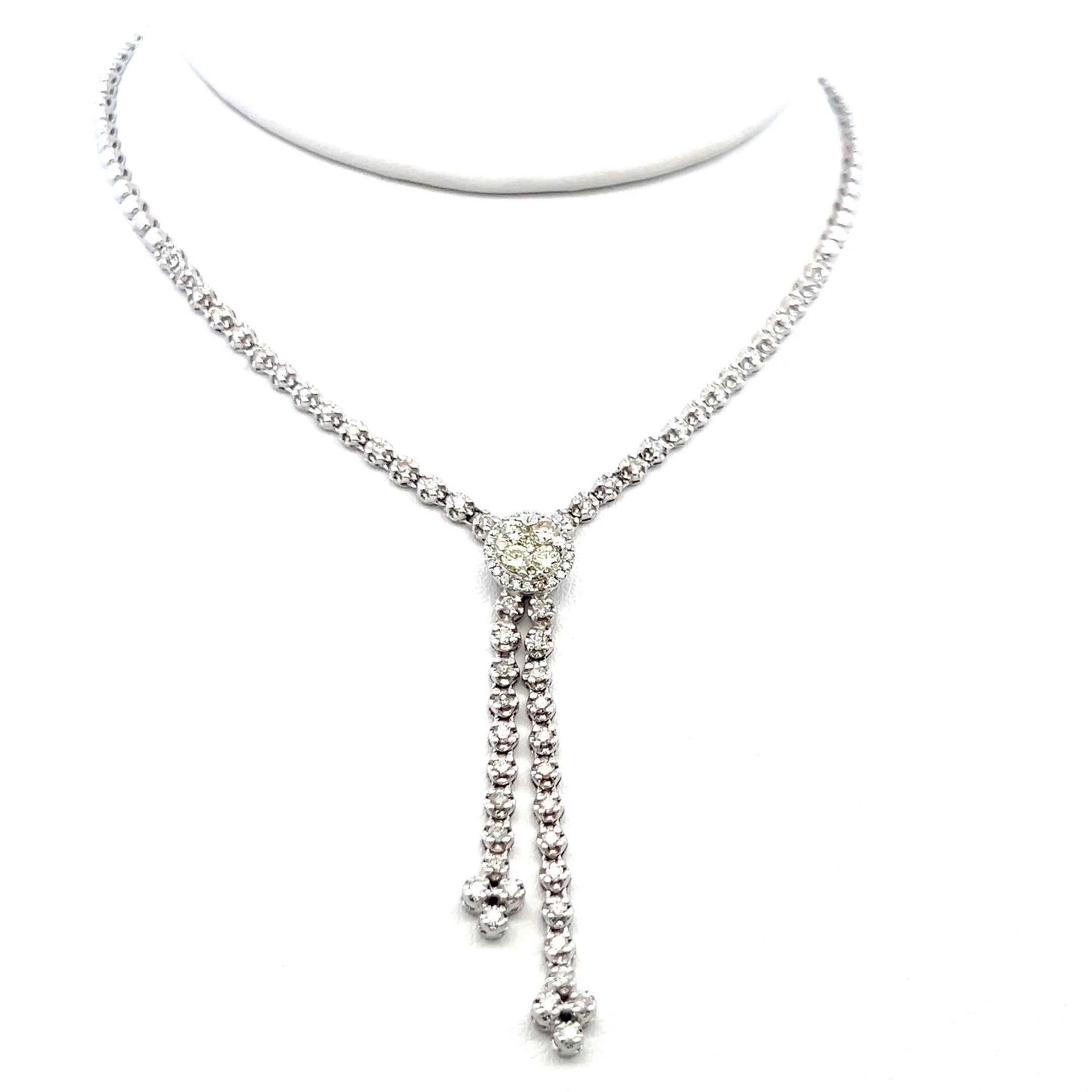 Radiant 14K White Gold Lariat Necklace with 1.25 Carat Round J-VS Diamonds