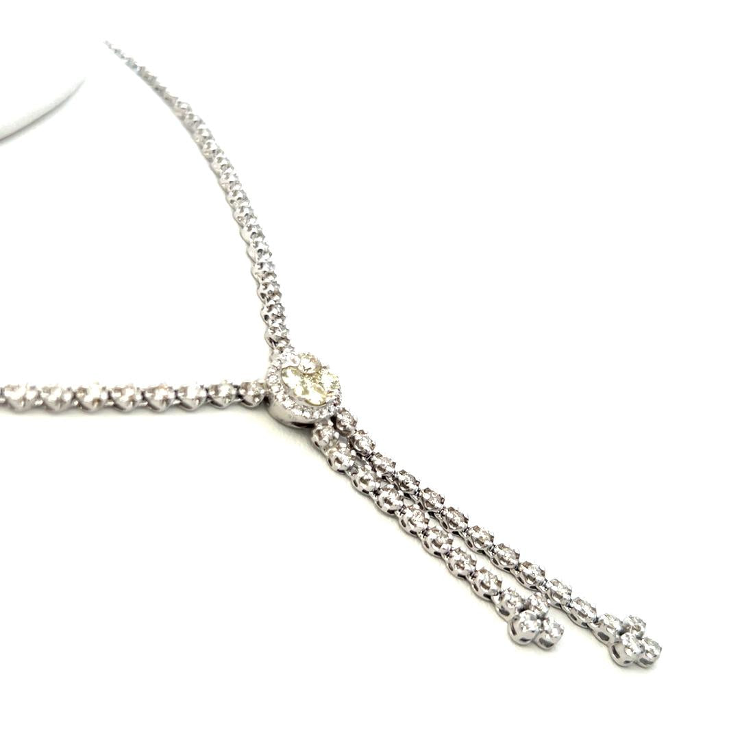 Radiant 14K White Gold Lariat Necklace with 1.25 Carat Round J-VS Diamonds