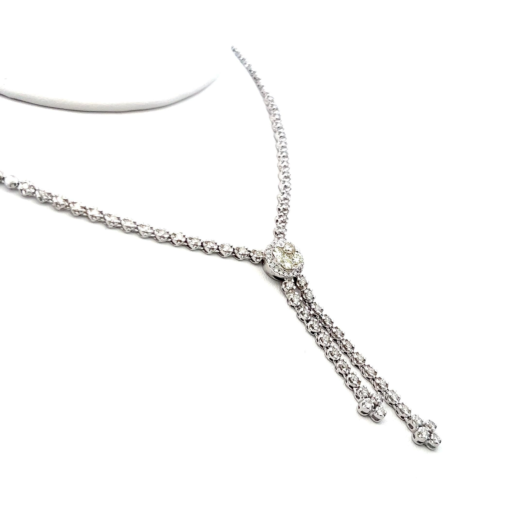 Radiant 14K White Gold Lariat Necklace with 1.25 Carat Round J-VS Diamonds