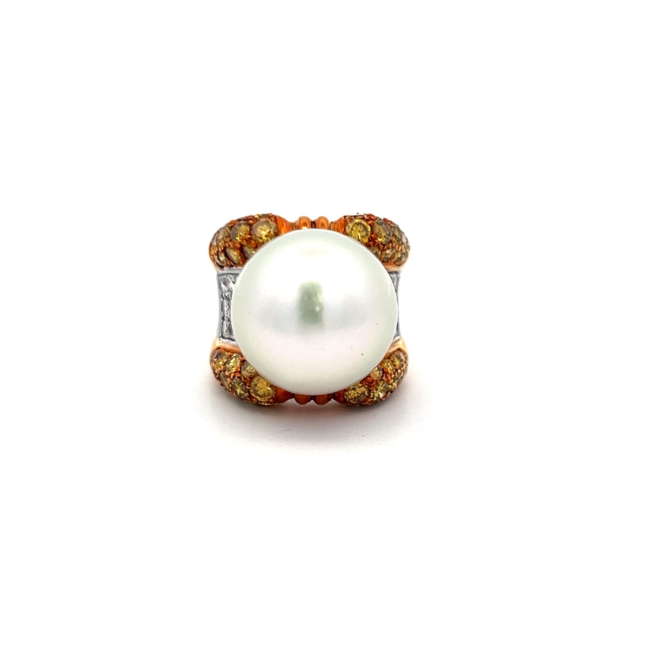 18 Karat Two Tone Gold Cocktail Ring with 16MM Pearl & 2.78 Carat Diamonds