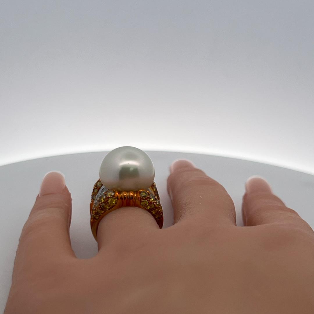 18 Karat Two Tone Gold Cocktail Ring with 16MM Pearl & 2.78 Carat Diamonds