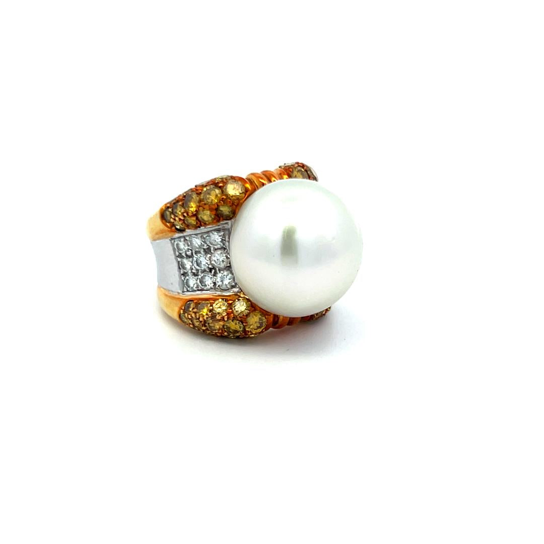 18 Karat Two Tone Gold Cocktail Ring with 16MM Pearl & 2.78 Carat Diamonds