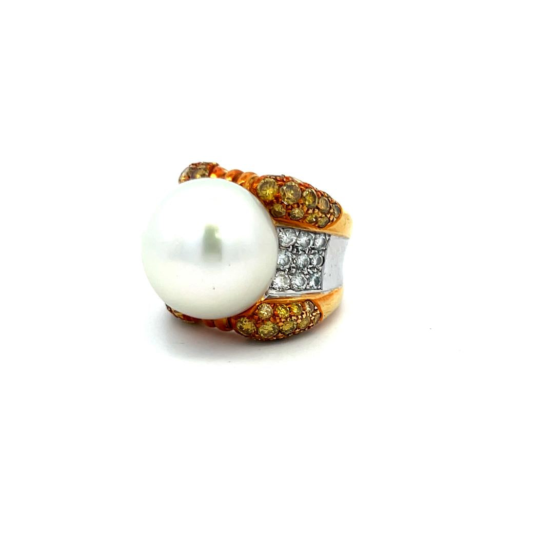 18 Karat Two Tone Gold Cocktail Ring with 16MM Pearl & 2.78 Carat Diamonds