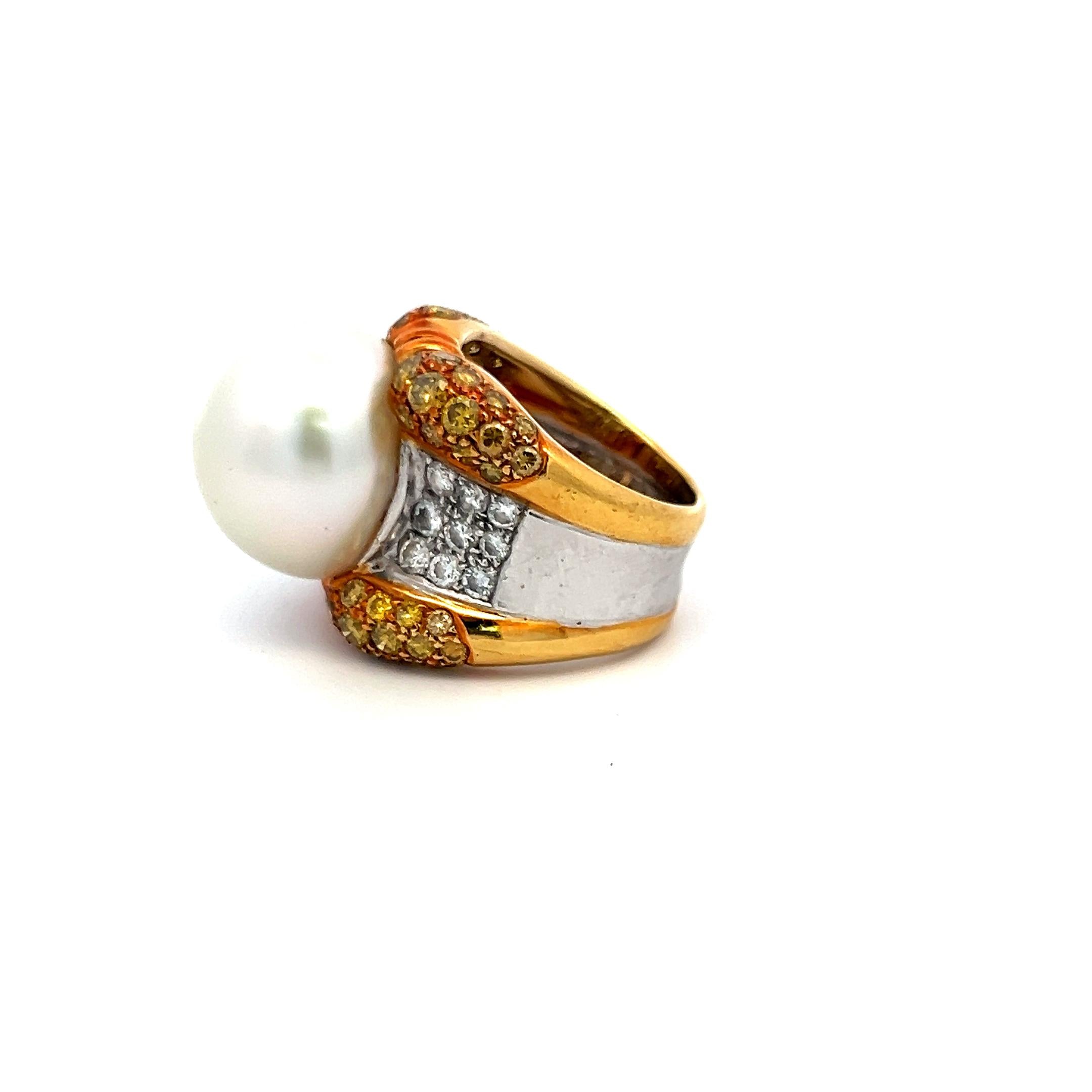 18 Karat Two Tone Gold Cocktail Ring with 16MM Pearl & 2.78 Carat Diamonds
