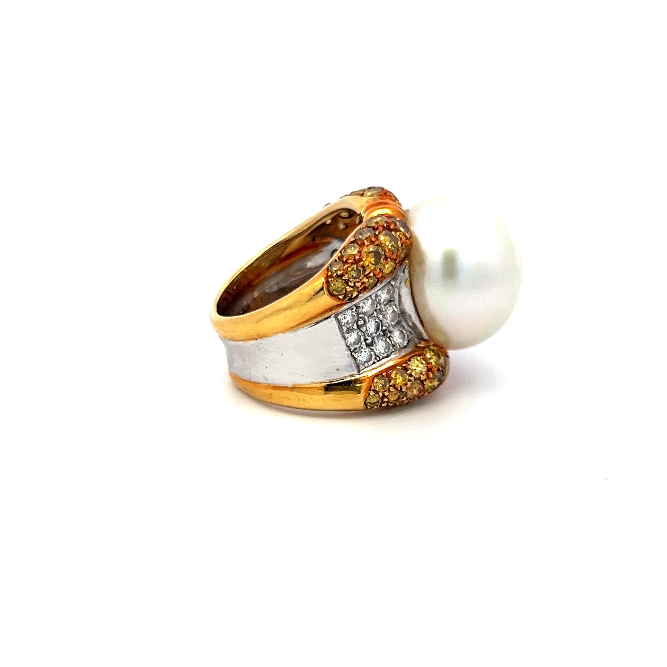 18 Karat Two Tone Gold Cocktail Ring with 16MM Pearl & 2.78 Carat Diamonds