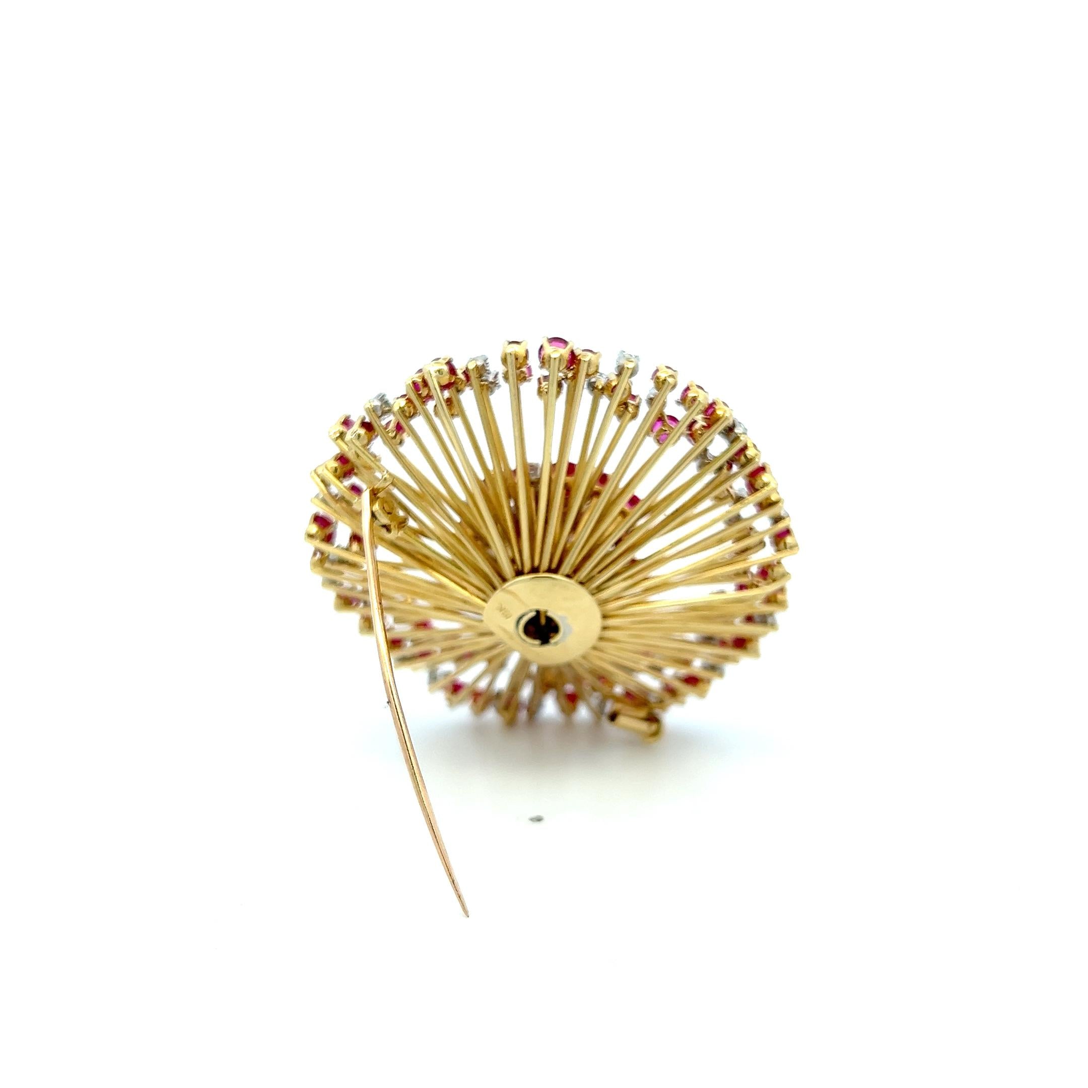 Cartier 18K Yellow Gold Pin Brooch with 1.3ct Round F VS Diamonds and 7ct Ruby
