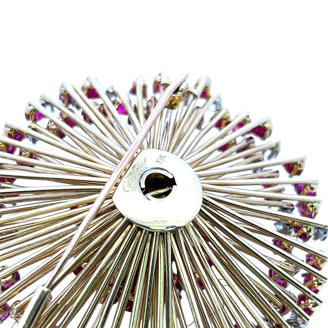 Cartier 18K Yellow Gold Pin Brooch with 1.3ct Round F VS Diamonds and 7ct Ruby