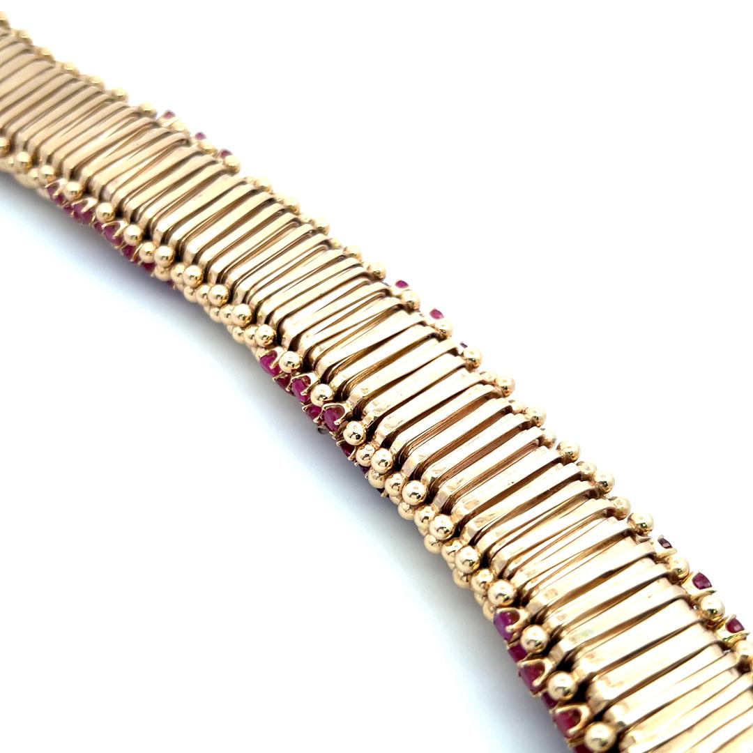 14K YG Link Bracelet with 3.6 Carat Round F VS Diamonds & 11.27 Carat Ruby