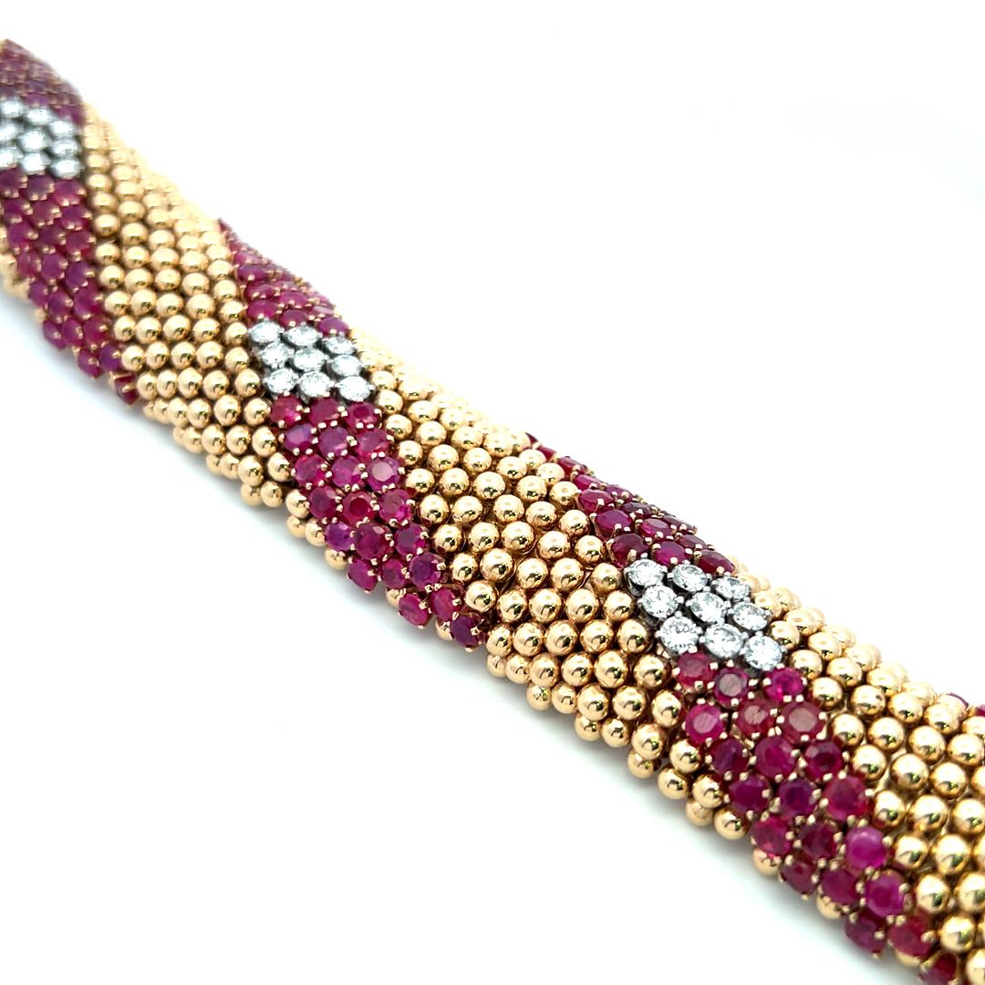 14K YG Link Bracelet with 3.6 Carat Round F VS Diamonds & 11.27 Carat Ruby
