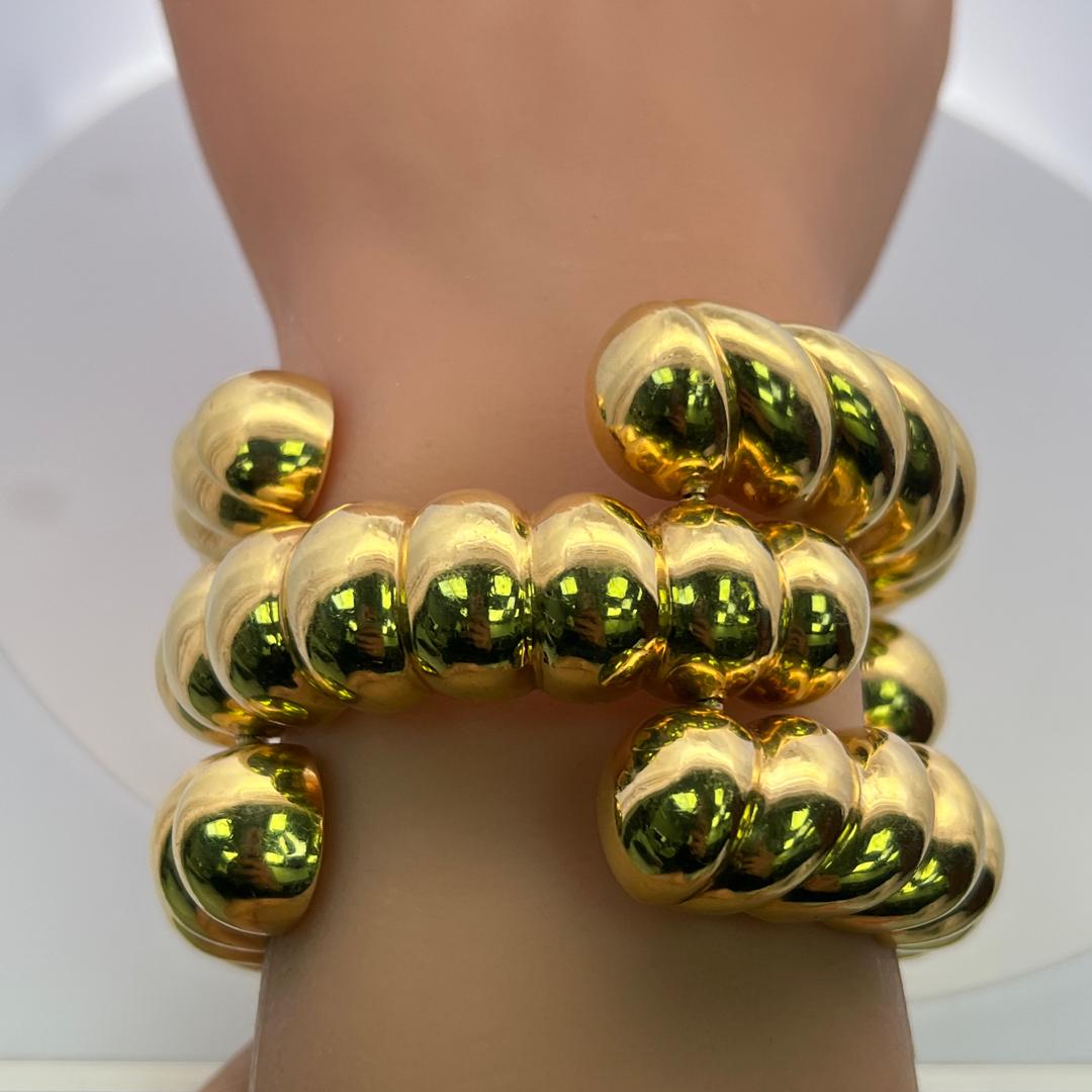 Vintage 18 Karat Yellow Gold Coiled Bead Wrap Bracelet 189.4 Grams