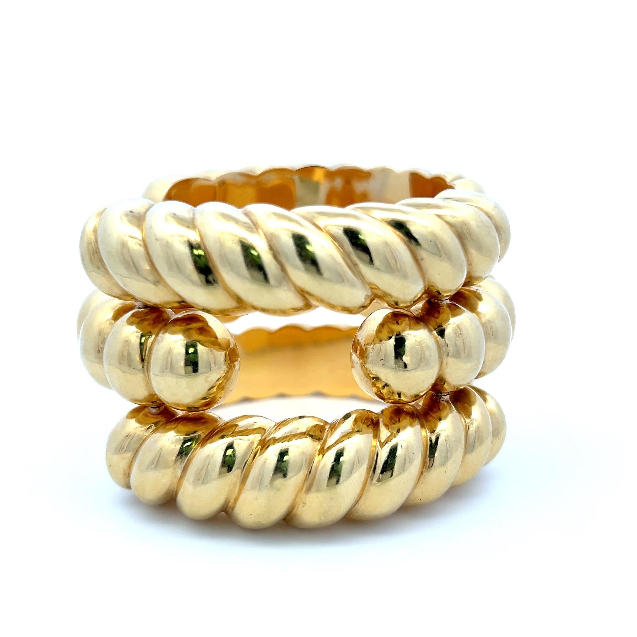 Vintage 18 Karat Yellow Gold Coiled Bead Wrap Bracelet 189.4 Grams