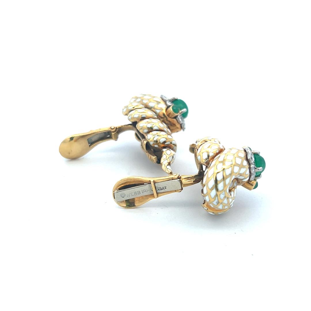 David Webb 2.30 Carat Emerald 0.44 Carat Round Diamond 18K YG Clip On Earrings