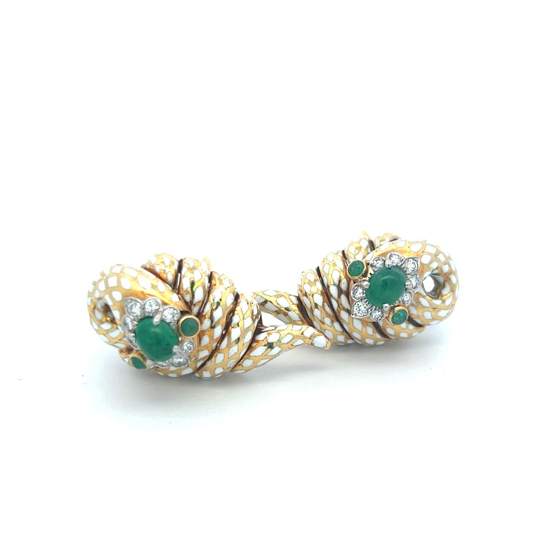 David Webb 2.30 Carat Emerald 0.44 Carat Round Diamond 18K YG Clip On Earrings