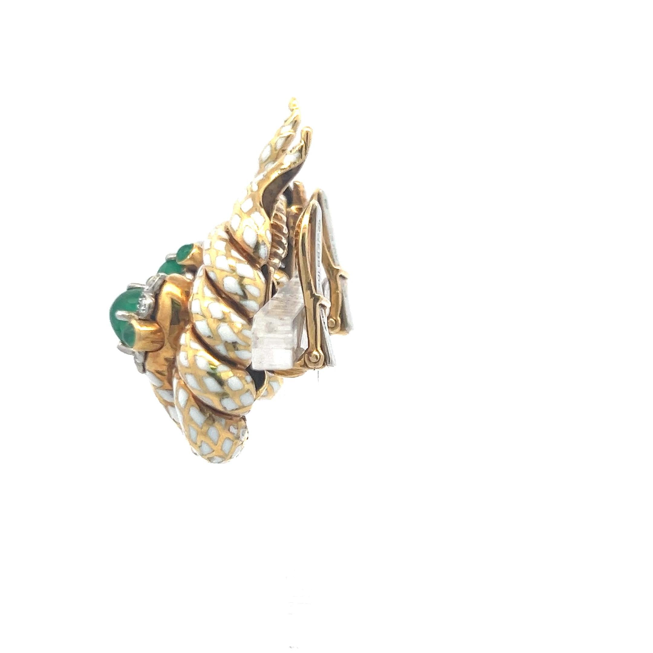David Webb 2.30 Carat Emerald 0.44 Carat Round Diamond 18K YG Clip On Earrings