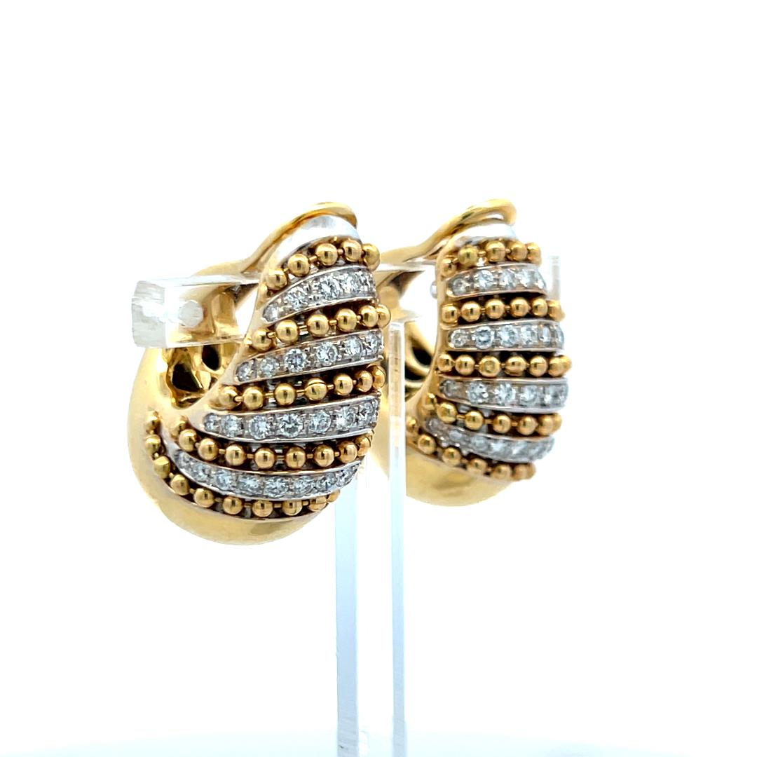 Vintage 18K Yellow Gold Clip-On Earrings with 1.6 Carat Round F-VS Diamonds