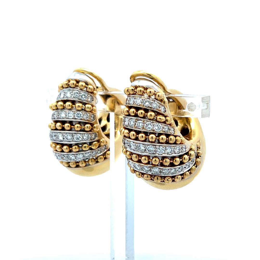 Vintage 18K Yellow Gold Clip-On Earrings with 1.6 Carat Round F-VS Diamonds