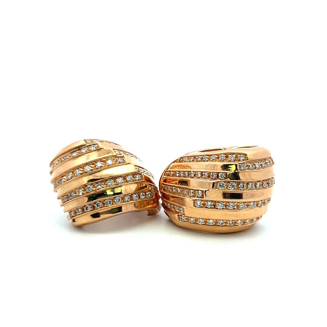 Vintage 18K Rose Gold Clip On Earrings with 1.88 Carat Round Diamonds H-SI