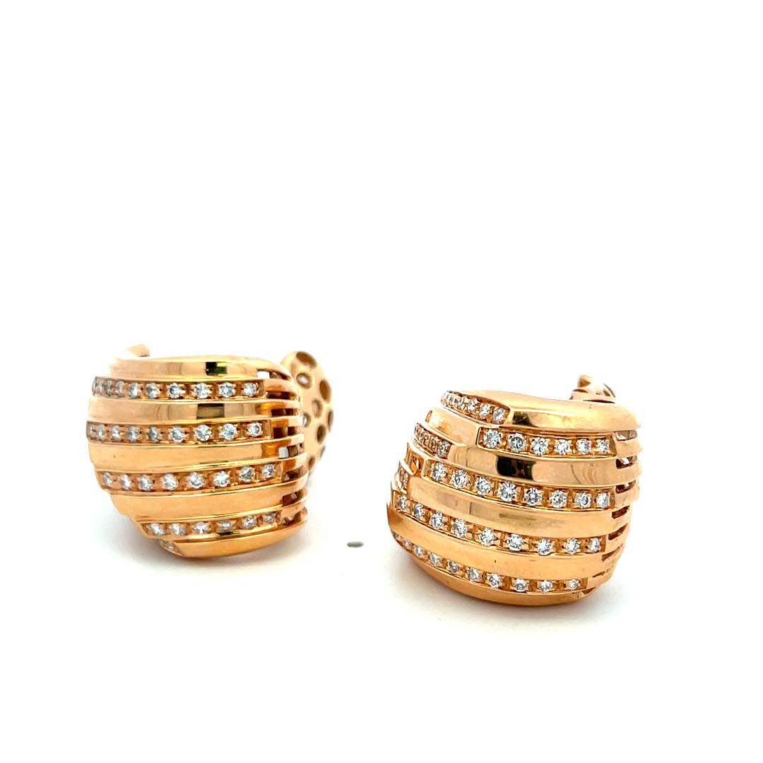 Vintage 18K Rose Gold Clip On Earrings with 1.88 Carat Round Diamonds H-SI