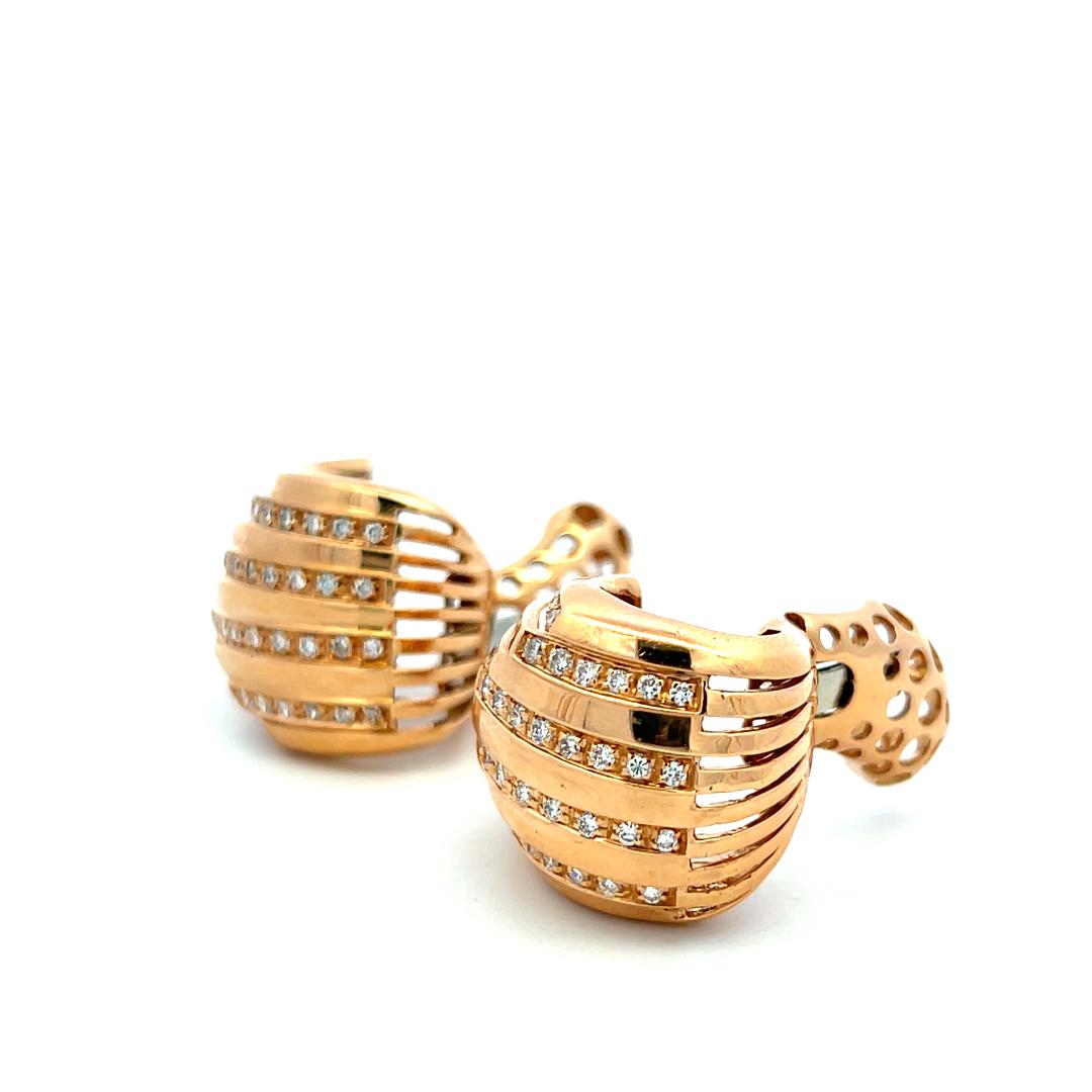 Vintage 18K Rose Gold Clip On Earrings with 1.88 Carat Round Diamonds H-SI