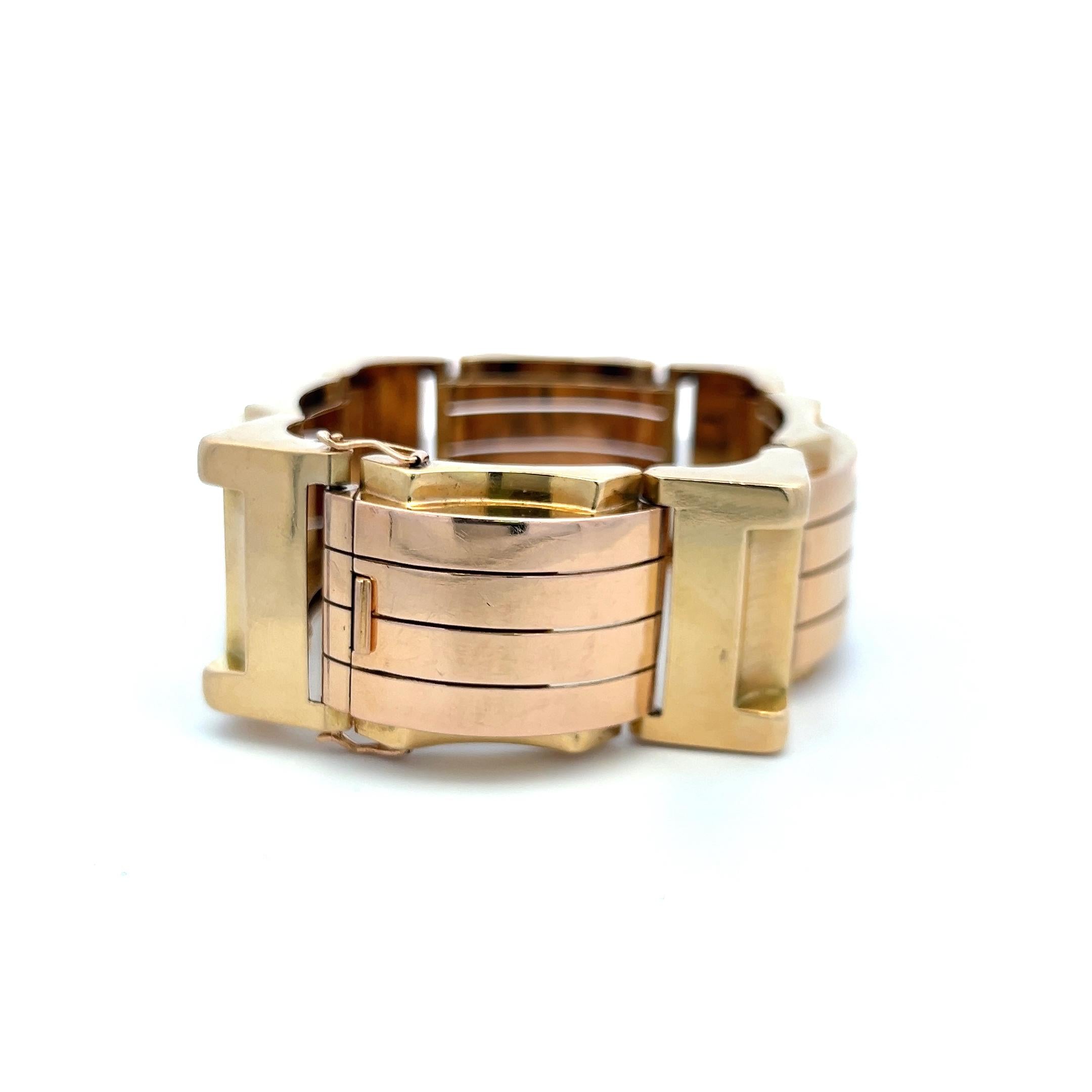 Vintage Bold Retro 18K Two-Tone Gold Bracelet 98.90 Grams