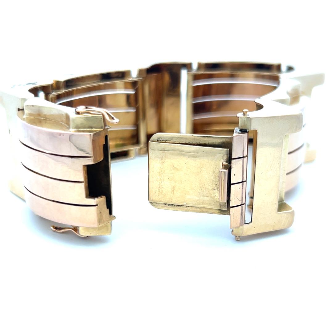 Vintage Bold Retro 18K Two-Tone Gold Bracelet 98.90 Grams