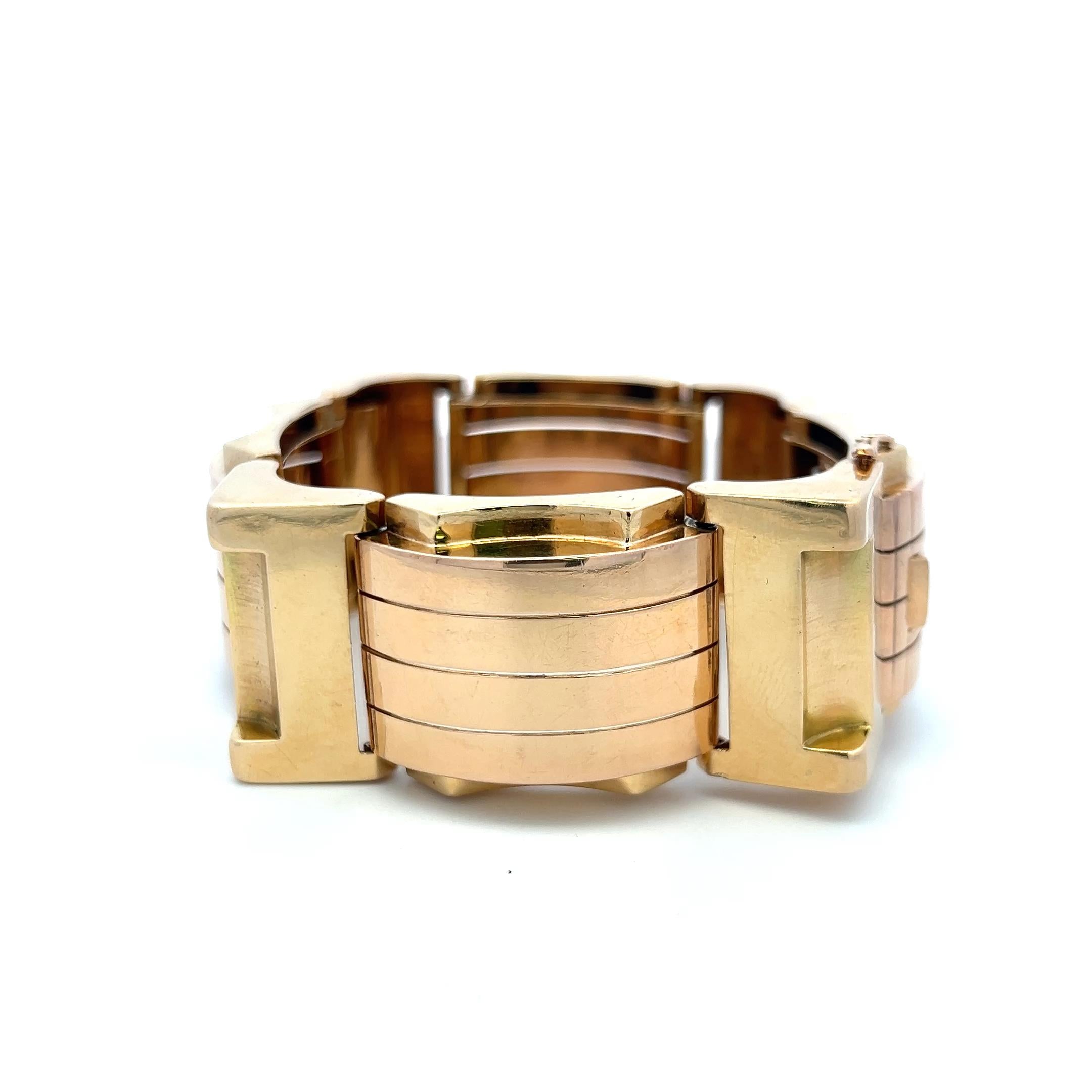 Vintage Bold Retro 18K Two-Tone Gold Bracelet 98.90 Grams