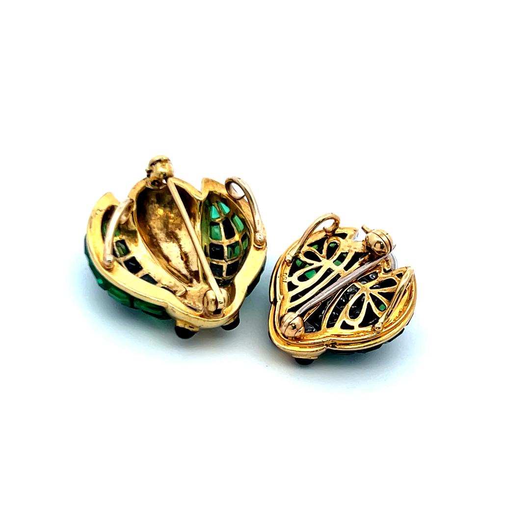 18K Two-Tone Gold Pin Brooch with 0.14 Ct. Diamonds 2.8 Ct. Tsavorite and Onyx