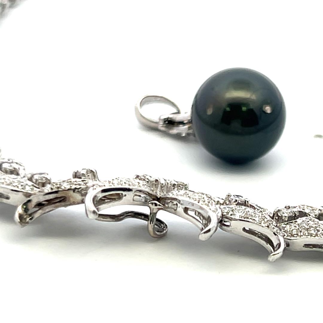 18K White Gold Pendant Necklace with 6 Carat Round H SI Diamonds & 23.8 mm Pearl