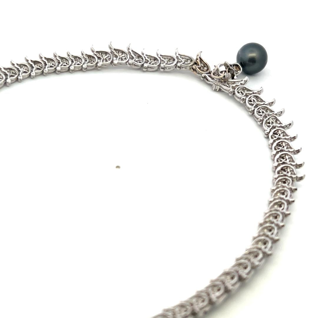 18K White Gold Pendant Necklace with 6 Carat Round H SI Diamonds & 23.8 mm Pearl