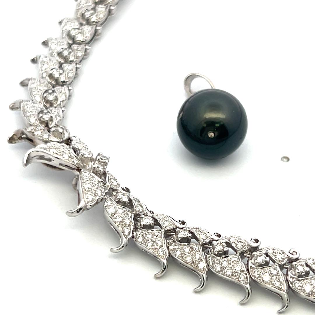 18K White Gold Pendant Necklace with 6 Carat Round H SI Diamonds & 23.8 mm Pearl