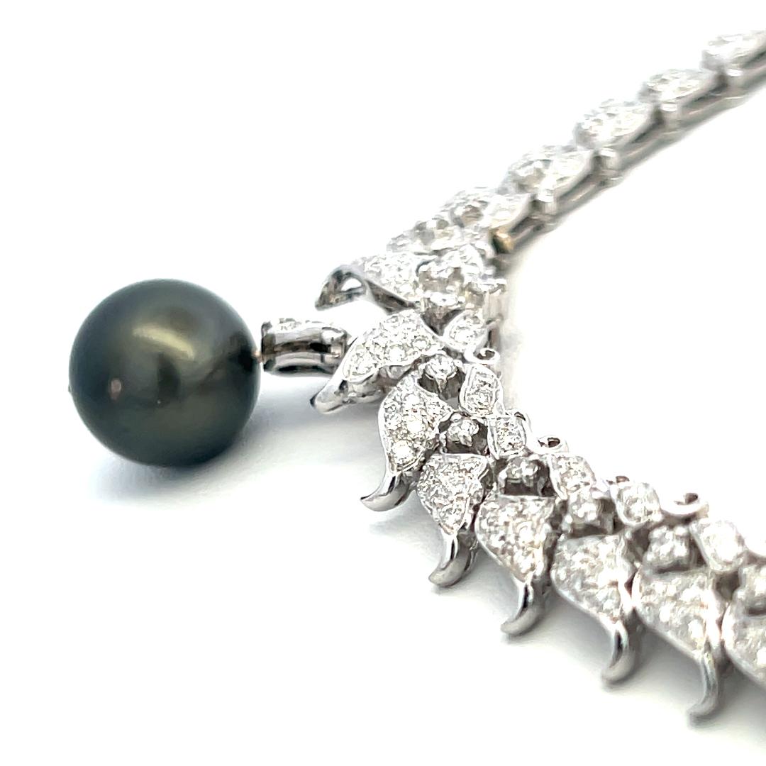 18K White Gold Pendant Necklace with 6 Carat Round H SI Diamonds & 23.8 mm Pearl