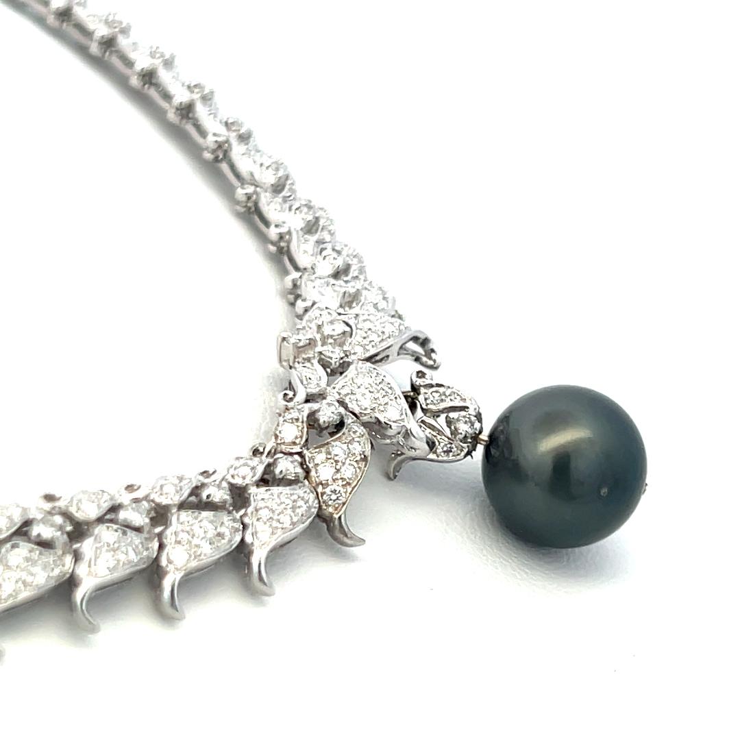 18K White Gold Pendant Necklace with 6 Carat Round H SI Diamonds & 23.8 mm Pearl