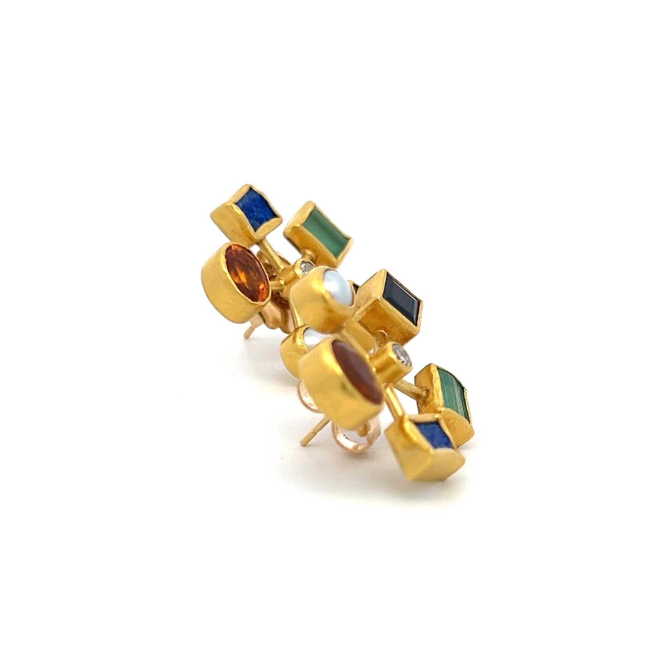 Vintage 18K YG Earrings with 0.14 Carat Diamonds, Pearls & 1 Carat Citrine