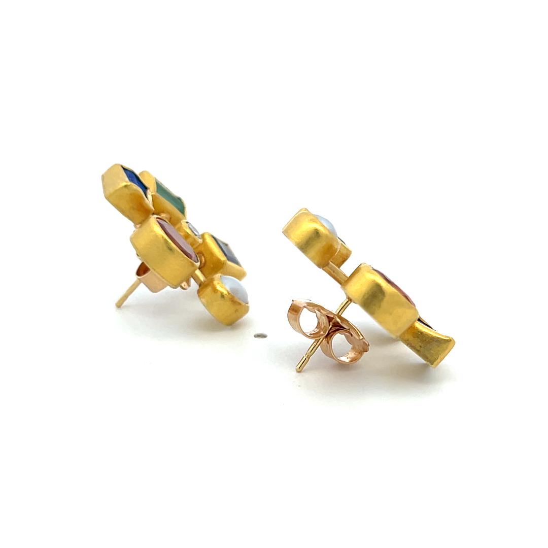 Vintage 18K YG Earrings with 0.14 Carat Diamonds, Pearls & 1 Carat Citrine