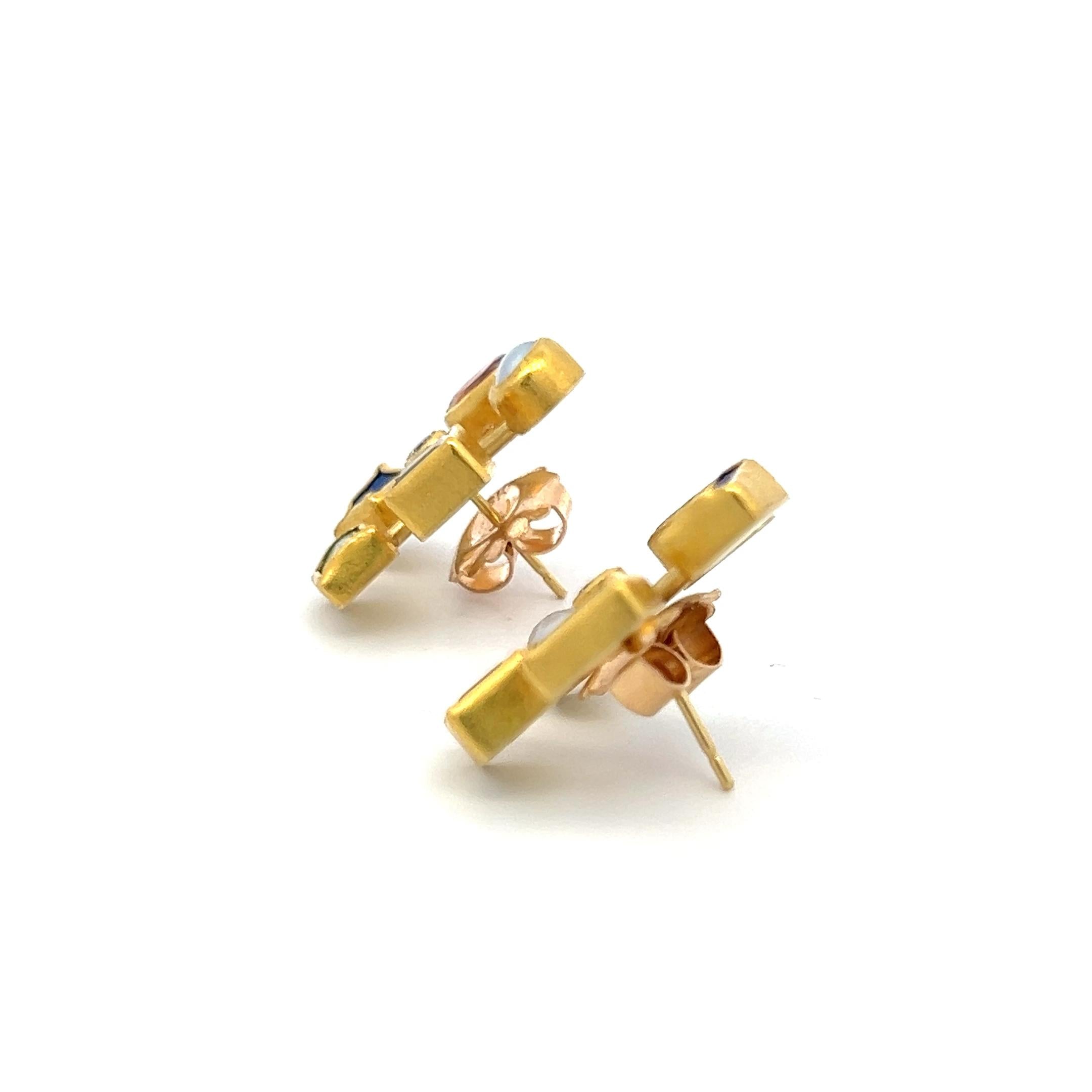 Vintage 18K YG Earrings with 0.14 Carat Diamonds, Pearls & 1 Carat Citrine