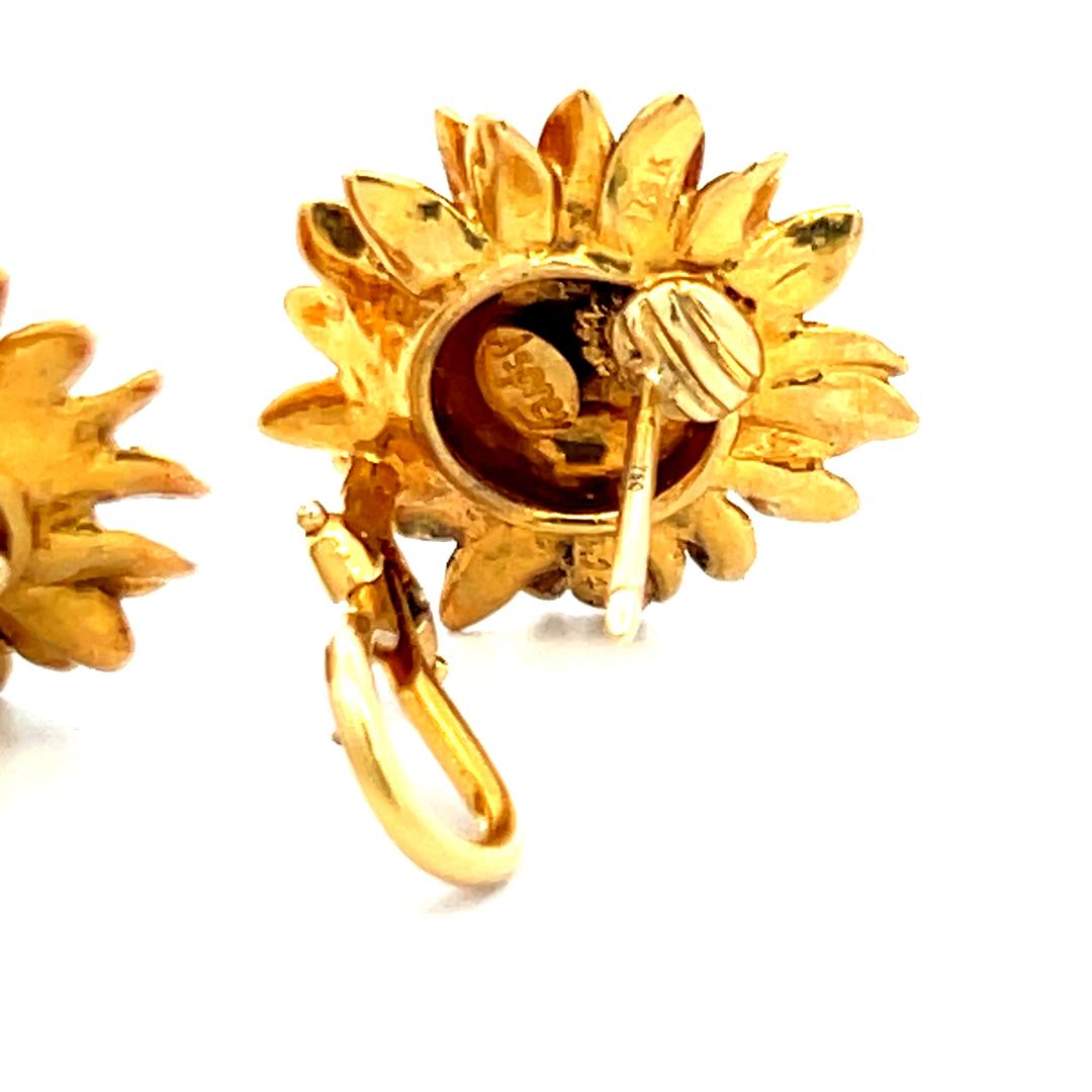 Asprey Vintage Sunflower Clip On Earrings in 18 Karat Yellow Gold