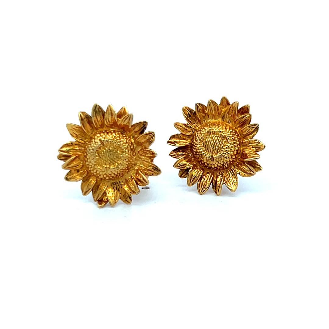 Asprey Vintage Sunflower Clip On Earrings in 18 Karat Yellow Gold
