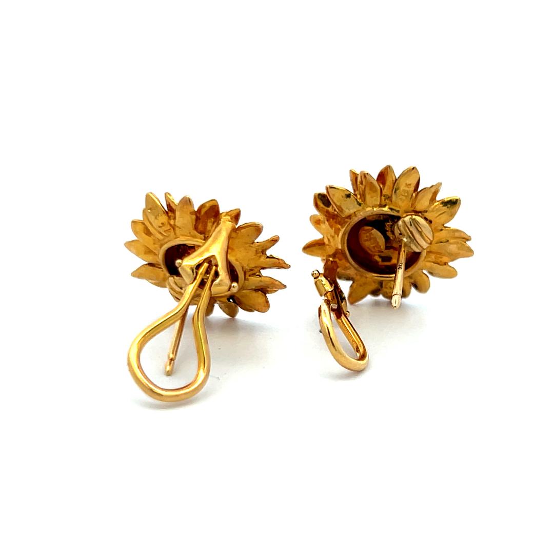 Asprey Vintage Sunflower Clip On Earrings in 18 Karat Yellow Gold