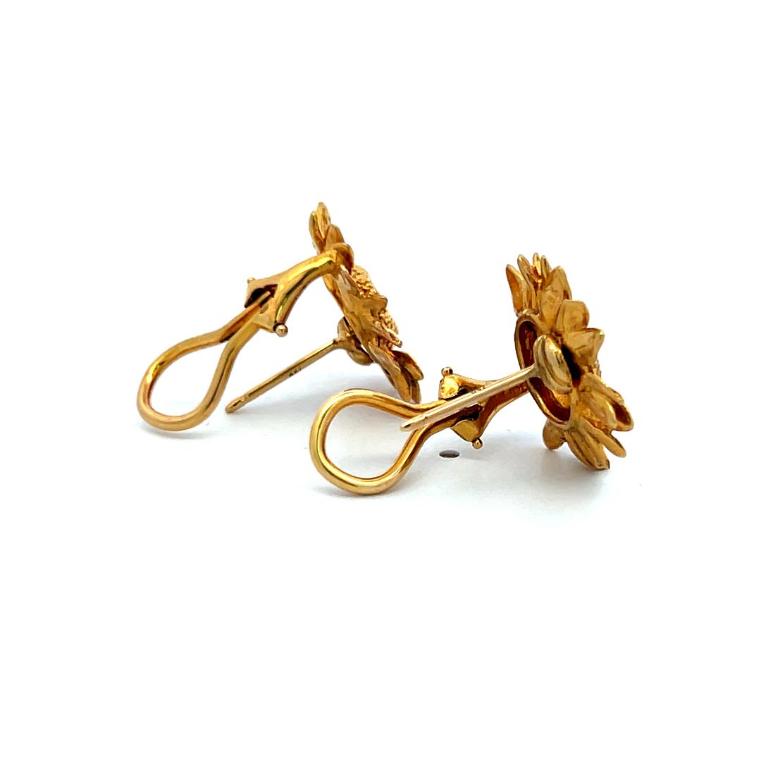 Asprey Vintage Sunflower Clip On Earrings in 18 Karat Yellow Gold