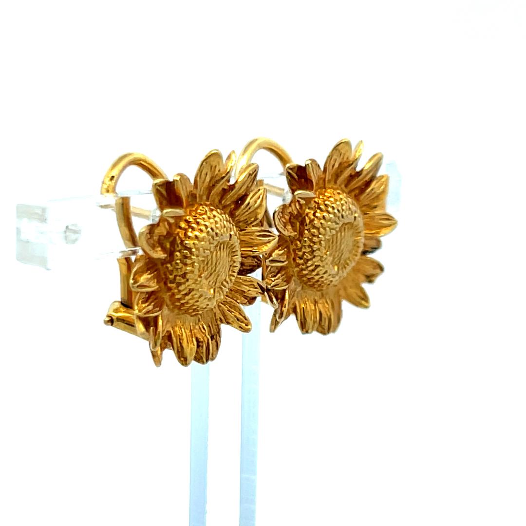 Asprey Vintage Sunflower Clip On Earrings in 18 Karat Yellow Gold