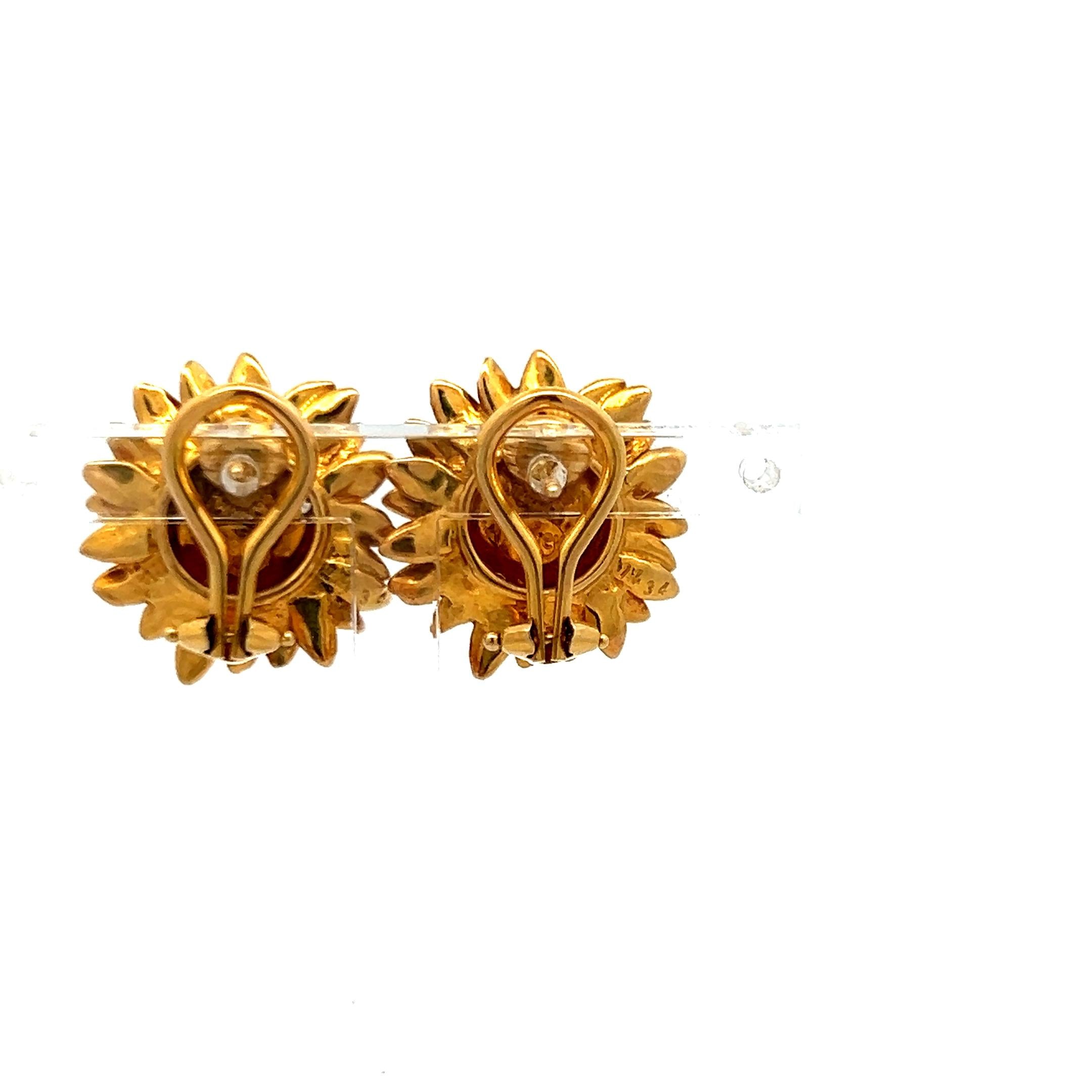 Asprey Vintage Sunflower Clip On Earrings in 18 Karat Yellow Gold