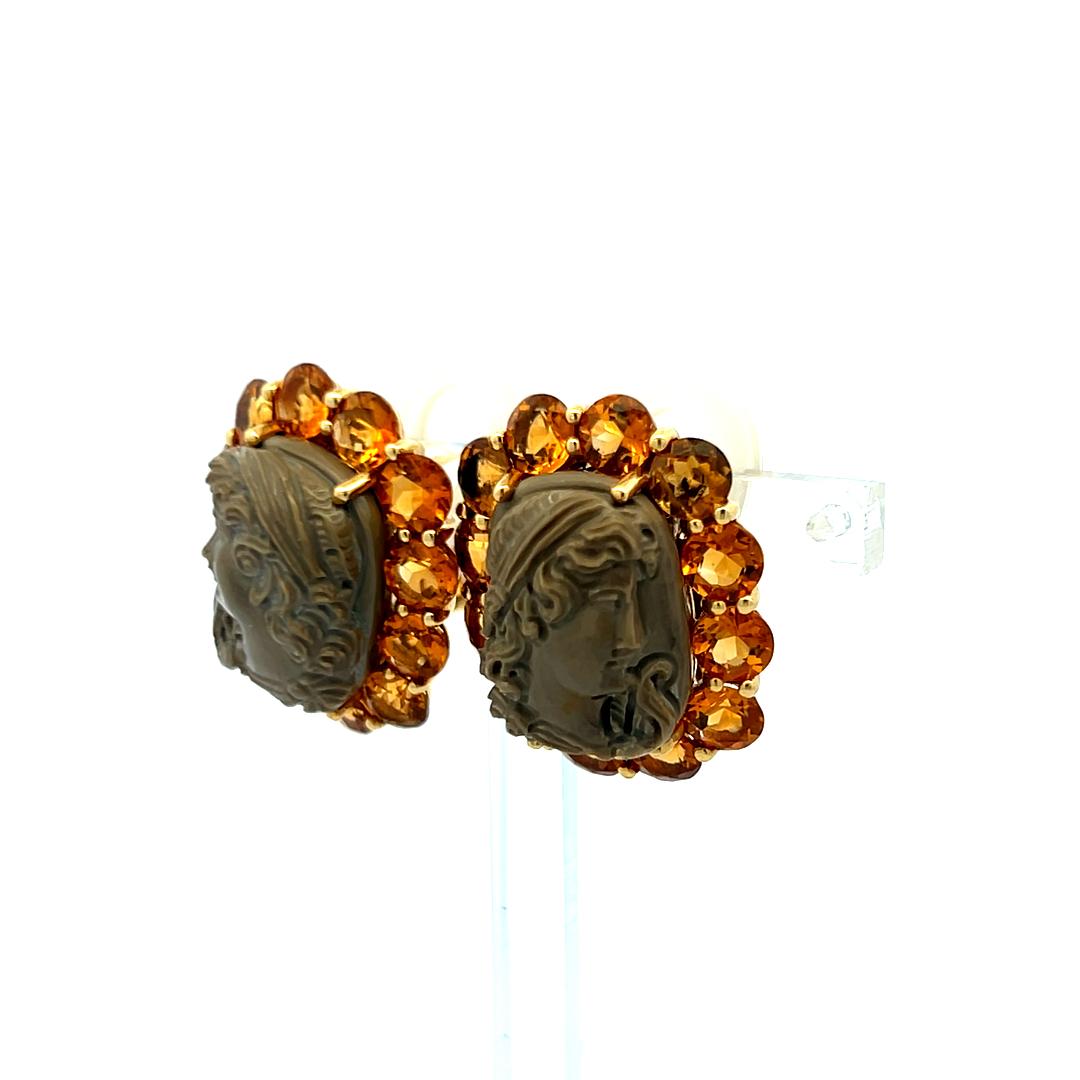 Vintage 18 Karat Yellow Gold Clip-On Earrings with 5 Carat Citrine Gemstone