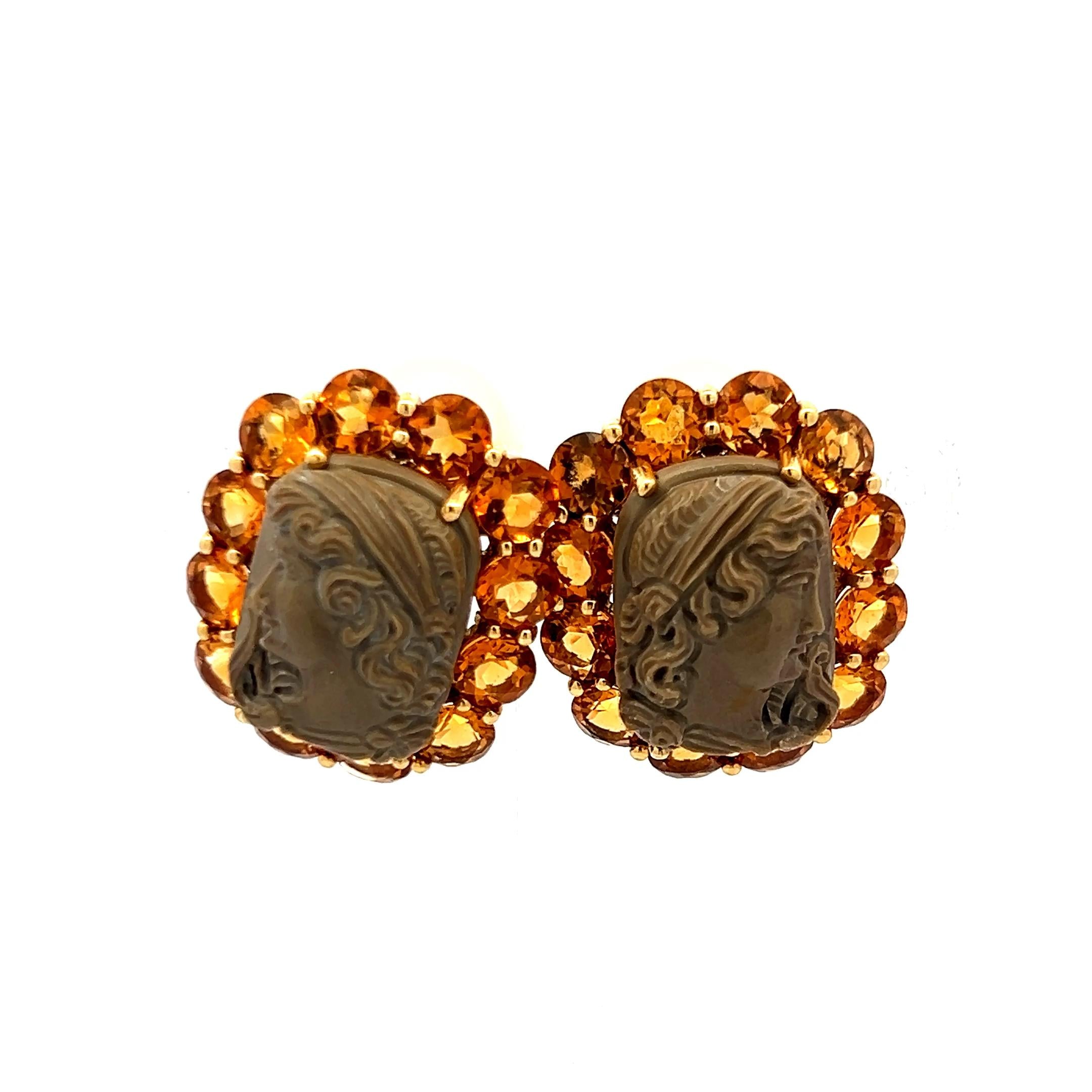 Vintage 18 Karat Yellow Gold Clip-On Earrings with 5 Carat Citrine Gemstone