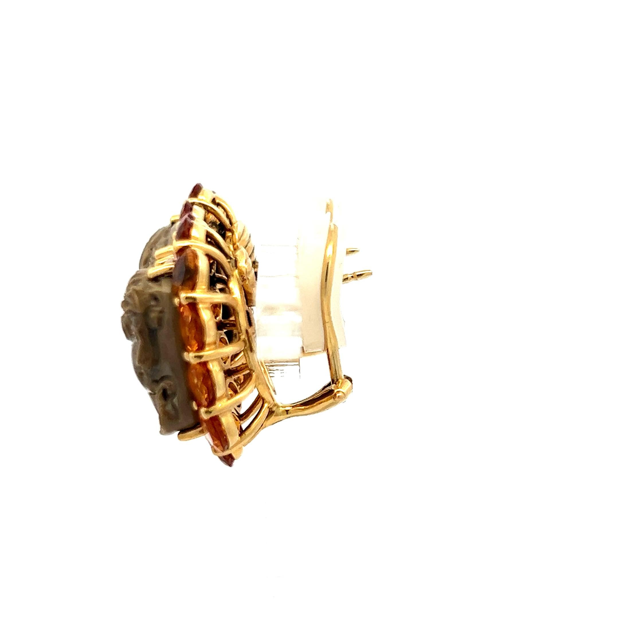 Vintage 18 Karat Yellow Gold Clip-On Earrings with 5 Carat Citrine Gemstone