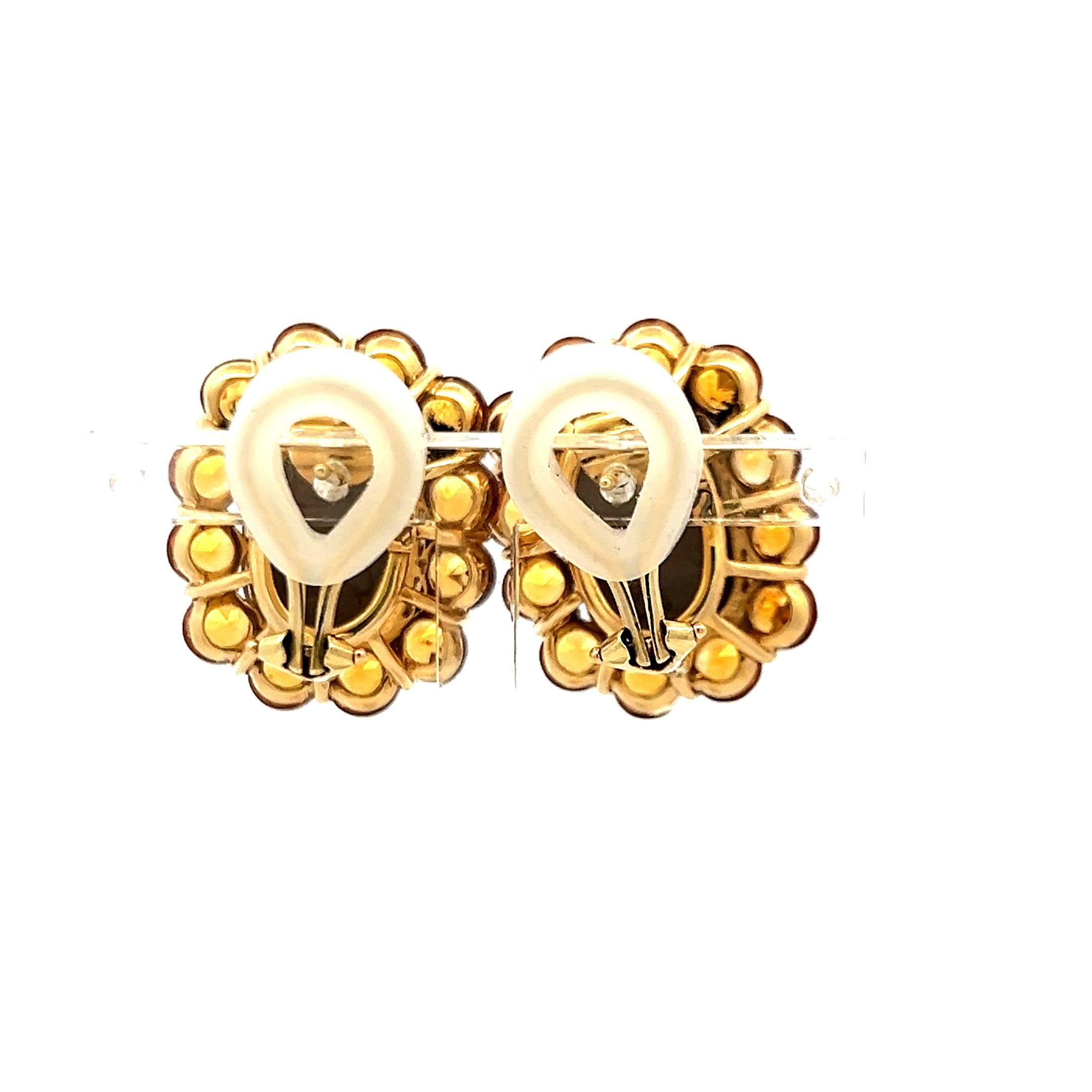 Vintage 18 Karat Yellow Gold Clip-On Earrings with 5 Carat Citrine Gemstone