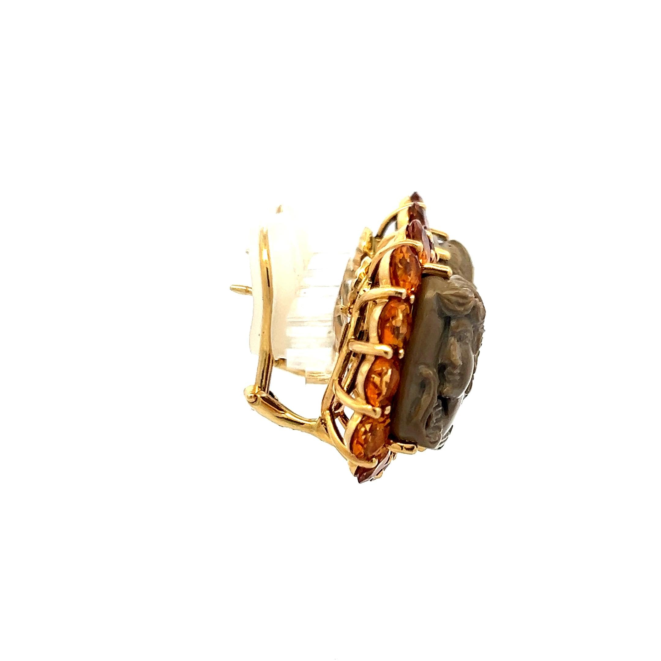 Vintage 18 Karat Yellow Gold Clip-On Earrings with 5 Carat Citrine Gemstone